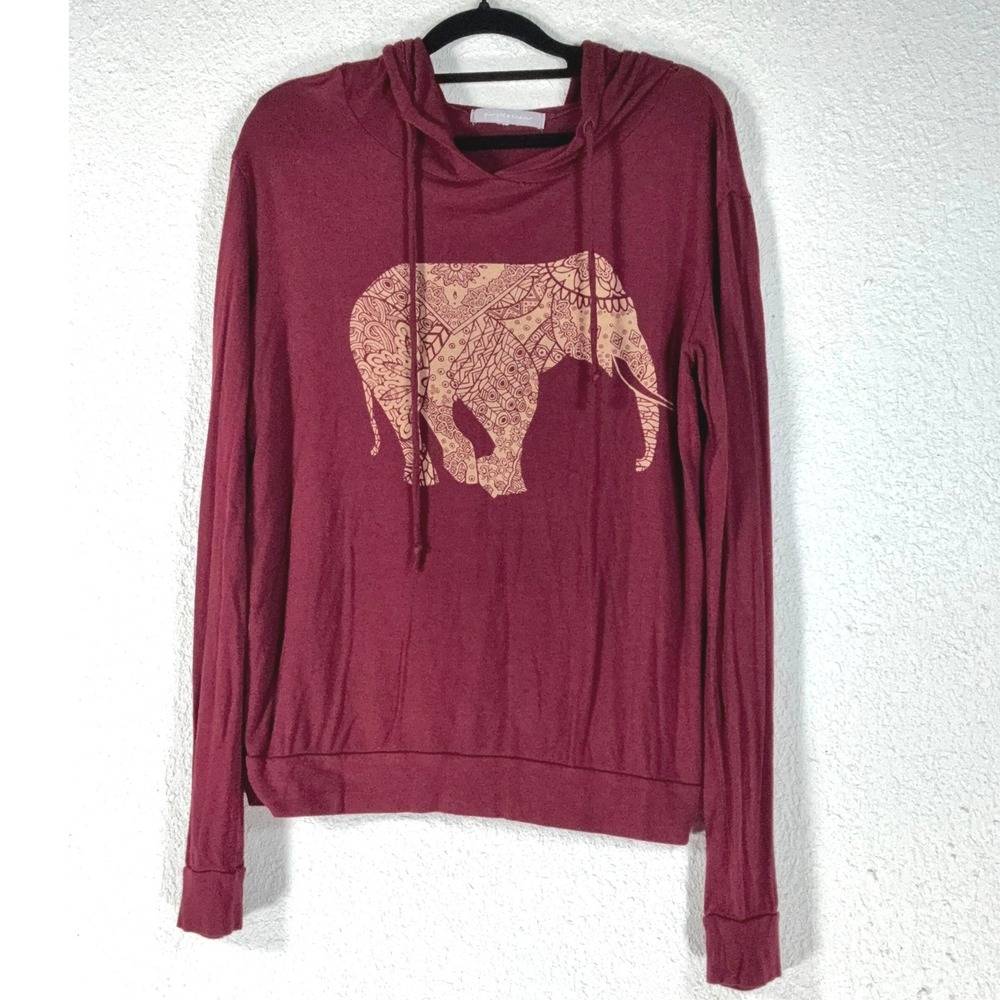 Purple Snow Maroon Elephant Hoodie - M - Mandala Graphic Boho Casual Layering